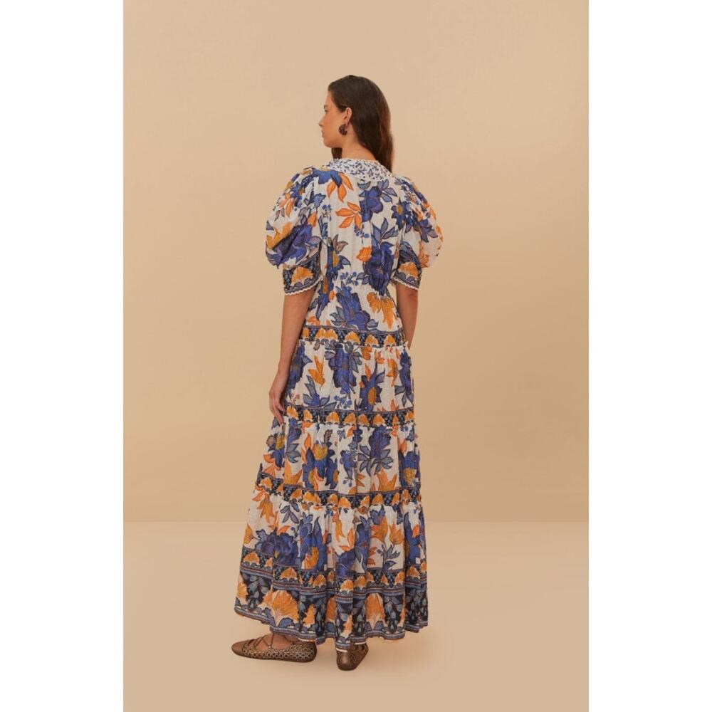 NEW NWT Farm Rio Off-White Summer Flowers Beaded Tassels Maxi Dress Size S - Picture 3 of 8